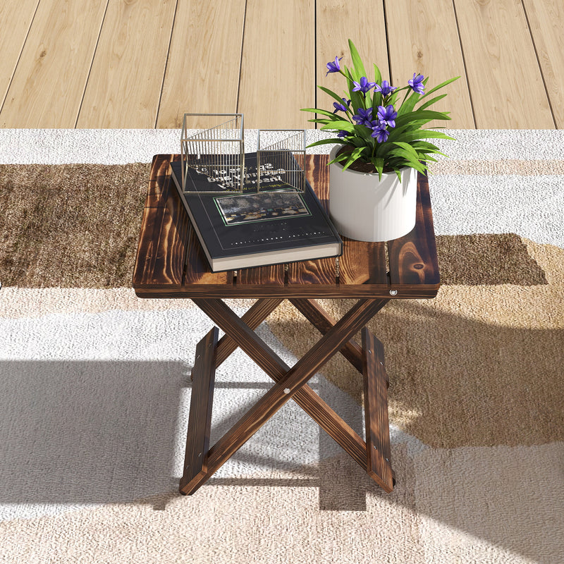 Foldable Wooden Garden Side Table for Outdoor or Indoor Use Carbonised Finish Outsunny