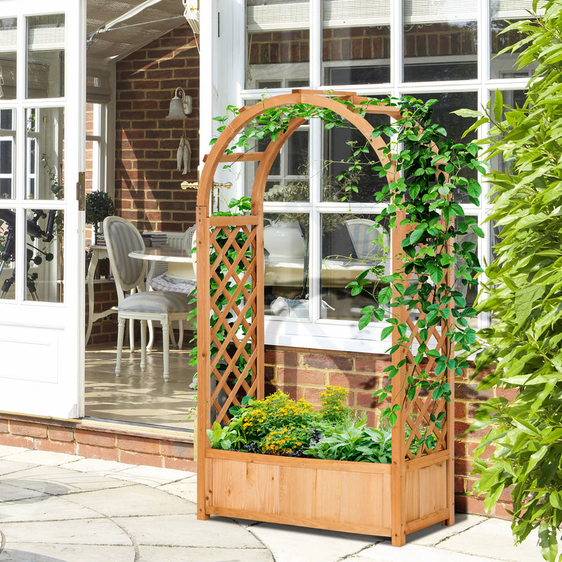 Raised Garden Bed with Trellis for Climbing Plants and Herbs Freestanding Planter Brown Outsunny