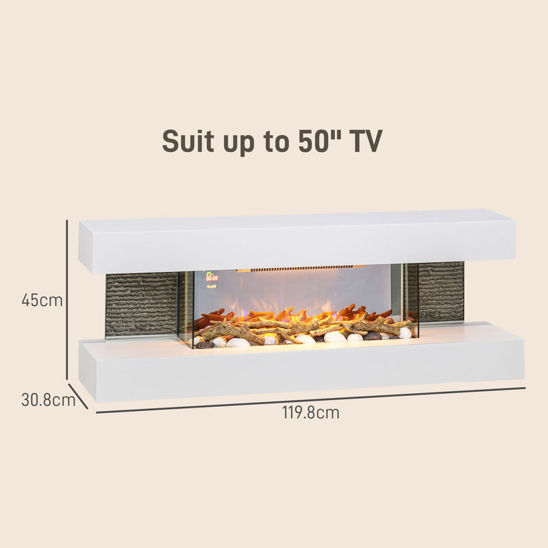 White 120cm Electric Fireplace Wall Mounted or Freestanding with LED Flame Remote 2000W by HOMCOM