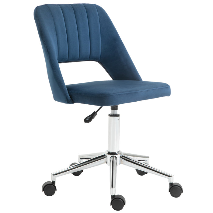 Dark Blue Armless Swivel Office Chair with Velvet Feel Upholstery by Vinsetto