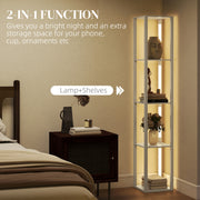Tall Floor Lamp With Storage Shelves And Adjustable Brightness For Living Room, Oak