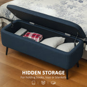 Linen Look Storage Ottoman Bench With Lift Up Lid For Living Room Or Bedroom Dark Blue