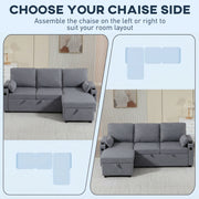 Corner Sofa Bed with Storage and USB Charging for Flexible Guest Sleeping Grey AOSOM