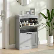 Two Drawer Shoe Storage Cabinet Holds Up To 10 Pairs Ideal for Hallways Grey