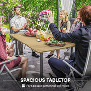 Brown 6 Seater Garden Dining Table with Parasol Hole and Steel Frame by Outsunny