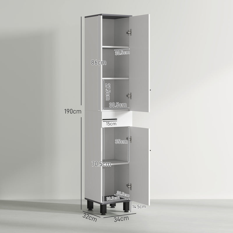 White 190cm Slim Bathroom Storage Floor Cabinet with Shelves by HOMCOM