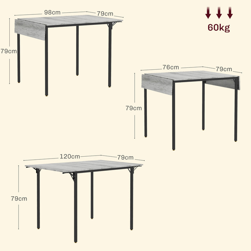 Extendable Drop Leaf Dining Table for Small Spaces Seats Four People Grey