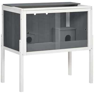 Wooden Hamster Cage with Shelves and Huts for Dwarf Hamsters and Gerbils, Grey