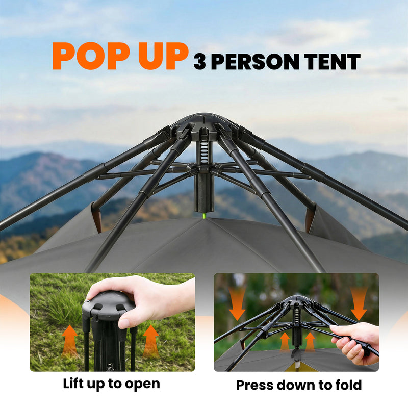 Pop Up 4 Person Tent for Quick Camping Shelter with Mesh Windows Orange and Dark Grey