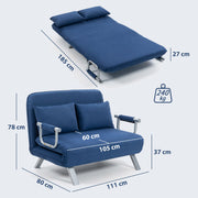 Two Seater Click Clack Sofa Bed with Adjustable Backrest for Guest Room Dark Blue