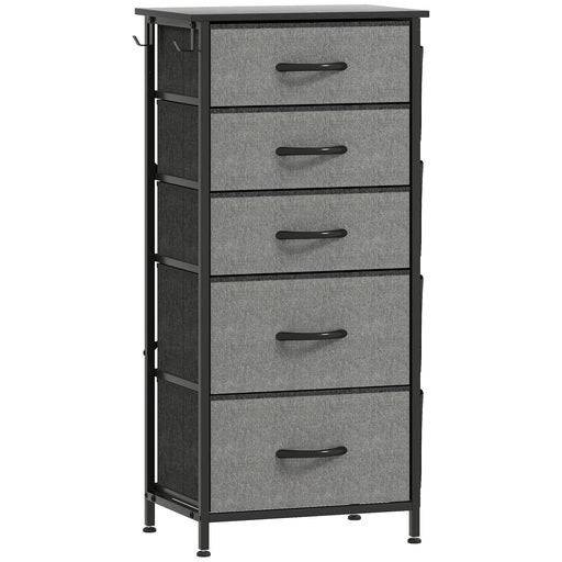 Tall Chest of 5 Fabric Storage Drawers for Bedroom or Hallway Organising, Charcoal Grey