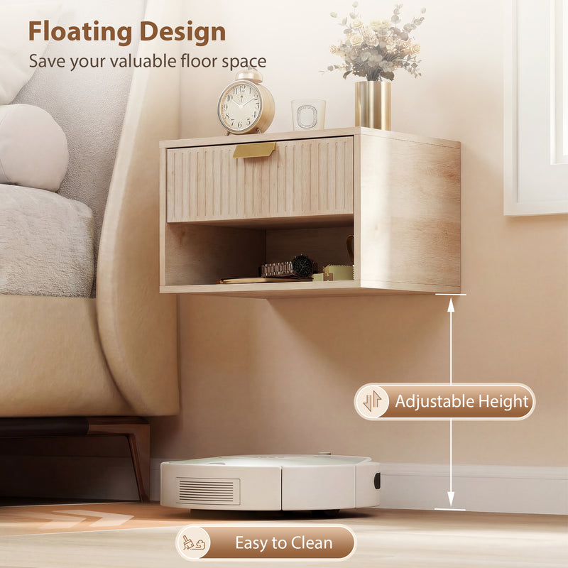 Floating Bedside Tables Set of 2 with Hidden Drawer and Shelf for Space Saving Oak AOSOM