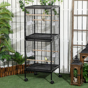 Large Bird Cage on Wheels with Removable Trays for Budgies Finches Cockatiels, Black