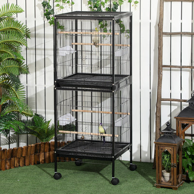 Large Bird Cage on Wheels with Removable Trays for Budgies Finches Cockatiels, Black