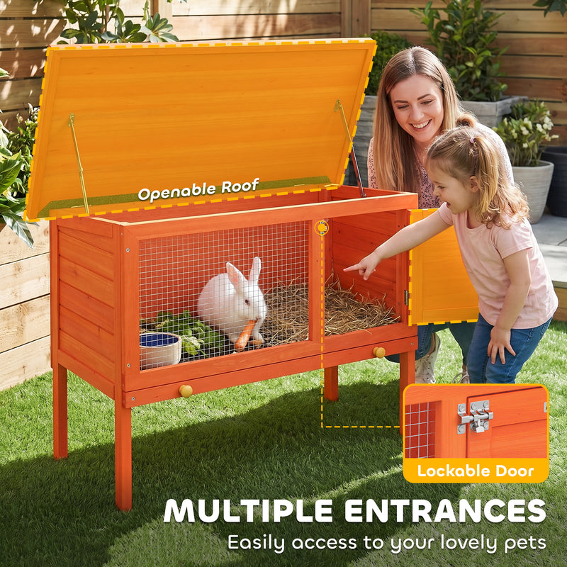 Outdoor Guinea Pig and Rabbit Hutch With Water-Resistant Roof and Easy Clean Tray Orange Green Pawhut