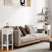 Set of Two White Floral Cut-Out Side Tables Elegant and Stylish by HOMCOM