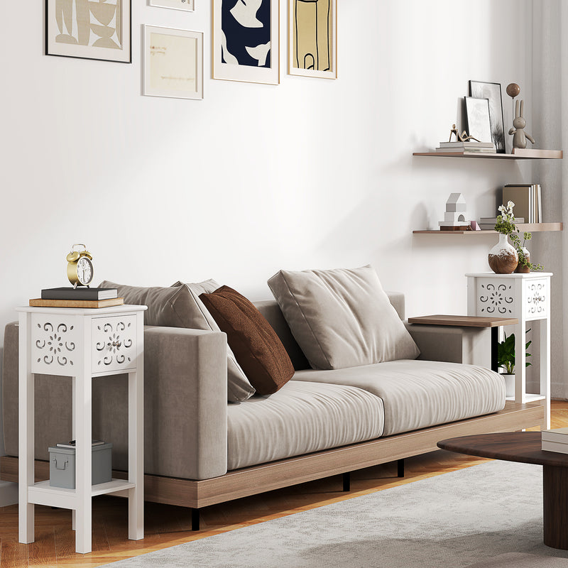 Set of Two White Floral Cut-Out Side Tables Elegant and Stylish by HOMCOM