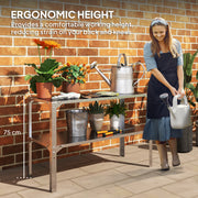 2 Tier Galvanised Steel Potting Bench Table With Storage Shelf for Garden and Greenhouse by Outsunny