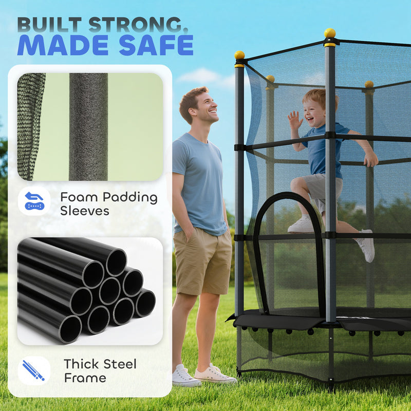 Kids Trampoline with Safety Enclosure for Outdoor and Indoor Play 4.6FT Black AOSOM