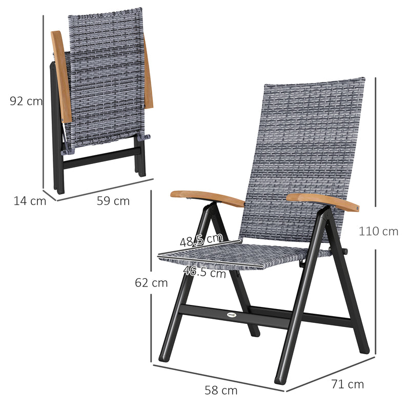 Light Grey Folding Rattan Chair with Armrests and High Back for Garden Camping Balcony by Outsunny