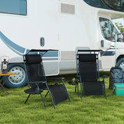 Black Foldable Zero Gravity Reclining Garden Chairs With Canopy and Cup Holder Set of 2