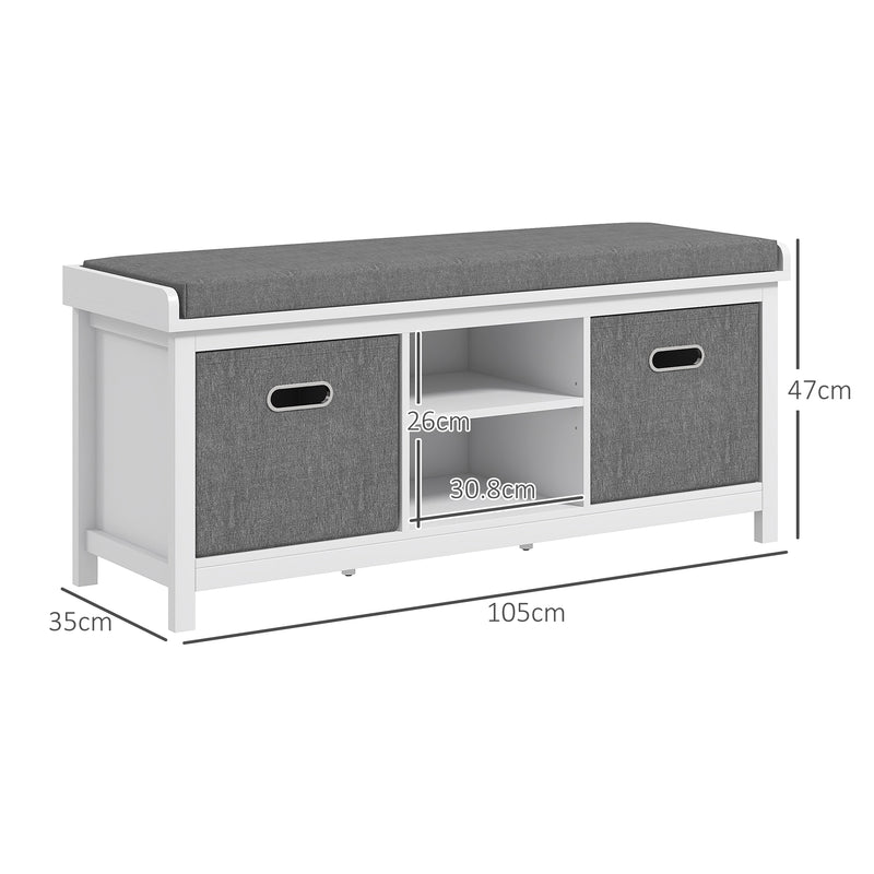 Cushioned Shoe Storage Bench with Hidden Compartment Ideal for Hallways White Grey