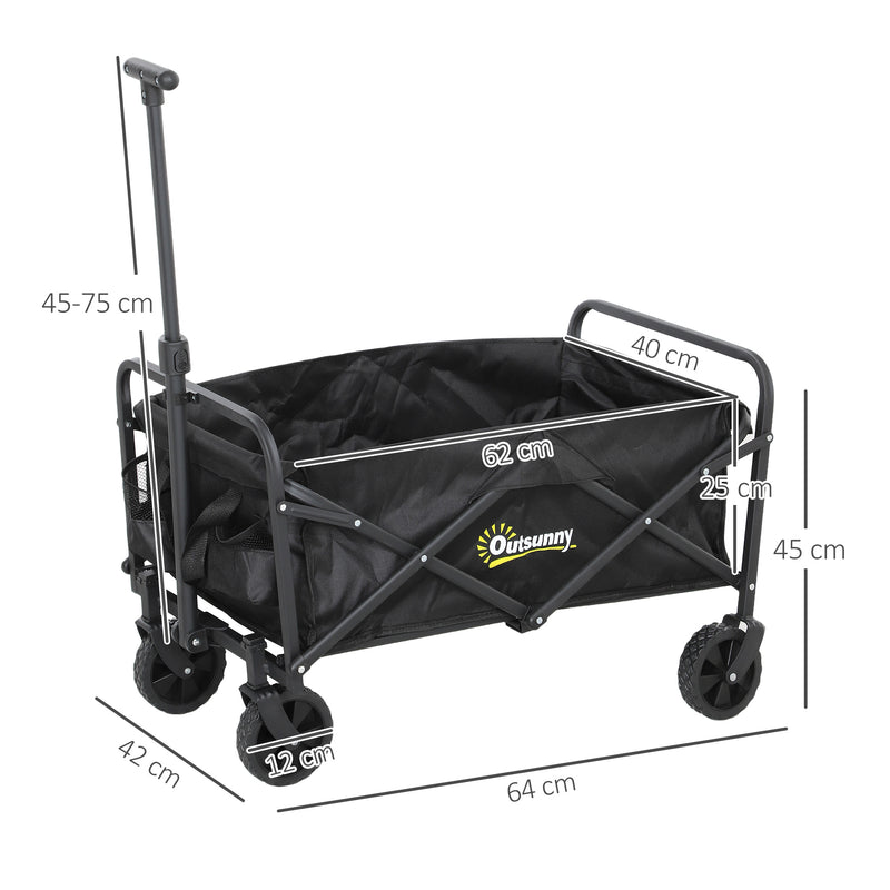 Black 62L Heavy Duty Folding Festival Trolley With Wheels and Adjustable Handle by Outsunny
