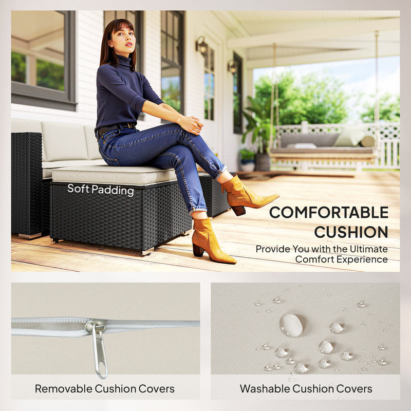 Rattan Garden Furniture Set with Corner Sofa Footstool and Table for Comfortable Outdoor Seating, Black