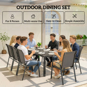 8 Seater Garden Dining Set with Large Rectangular Black Glass Table and Weatherproof Stackable Chairs Outsunny