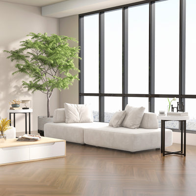 Set of 2 Round Side Tables With Sturdy Metal Legs Ideal for Living Room or Bedroom White AOSOM