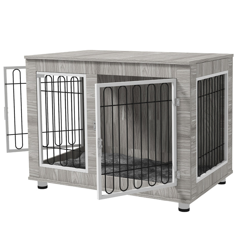 Large Indoor Dog Kennel with Soft Cushion and Double Doors for Comfort and Space Grey