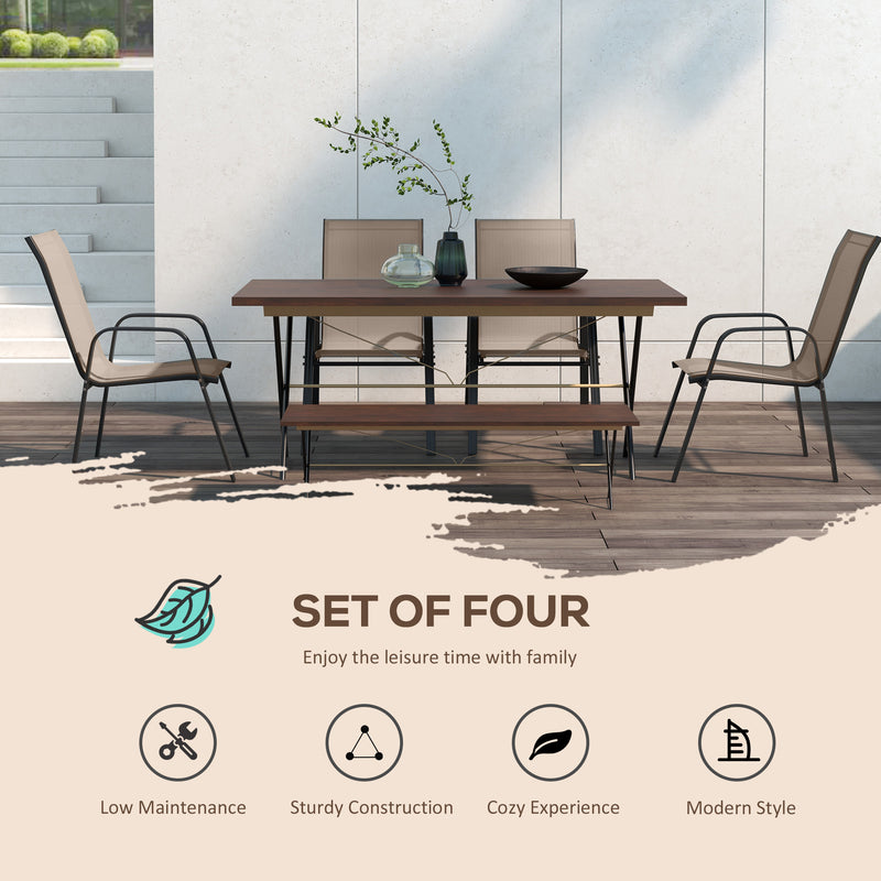 Set of 4 Stackable Grey Mesh Garden Chairs Lightweight and Space Saving Design