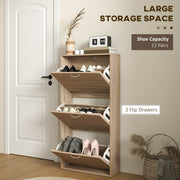 Brown Wood Effect 12 Shoe Flip Drawer Storage Cabinet Space Saving Organiser by HOMCOM