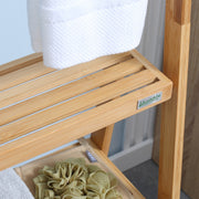 Freestanding Bamboo Towel Rack with Shelves Foldable Space Saver for Bathroom, Natural