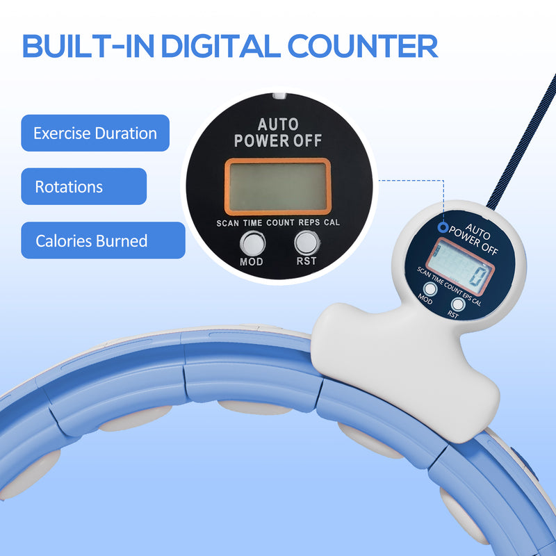 Smart Weighted Hula Hoop Light Blue With 16 Detachable Knots And Digital Calorie Counter AOSOM