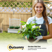 Wooden Raised Garden Planter With Trellis For Climbing Plants Indoor Outdoor Grey Outsunny