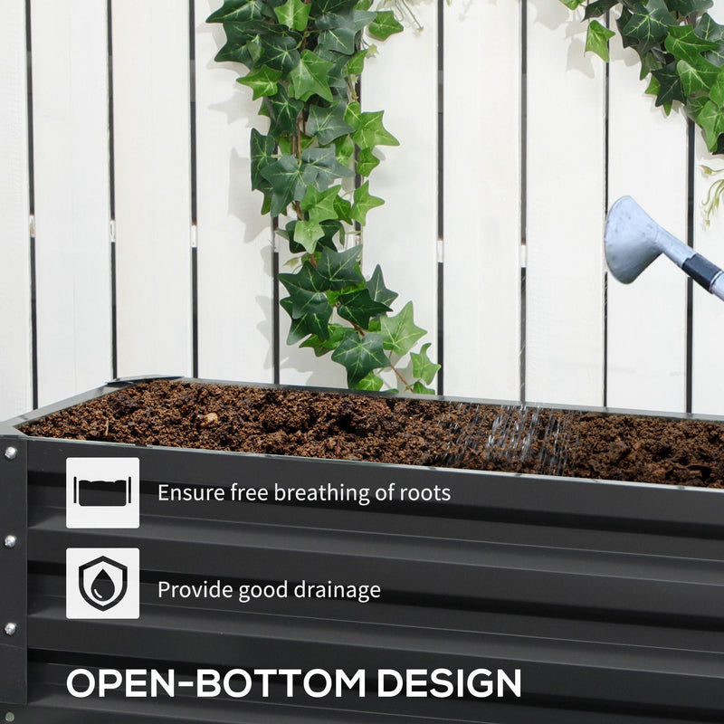 Dark Grey 2 Tier Raised Garden Bed With Open Bottom For Growing Vegetables And Herbs