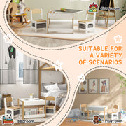Three Piece Kids Table and Chair Set with Blackboard Storage and Shelves in Natural Wood AOSOM