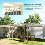 3m x 3m Garden Pergola with Retractable UPF30+ Canopy Sun Shade Khaki by Outsunny