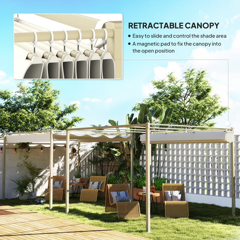 3m x 3m Garden Pergola with Retractable UPF30+ Canopy Sun Shade Khaki by Outsunny
