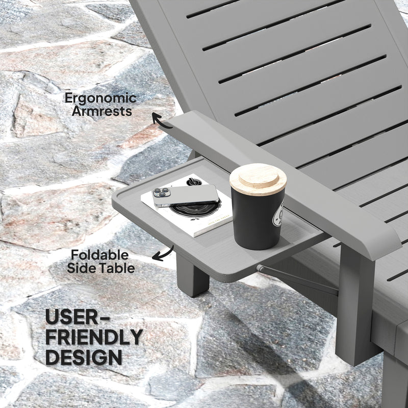 Set of 2 Dark Grey Reclining Sun Loungers with Adjustable Backrest and Side Table by Outsunny