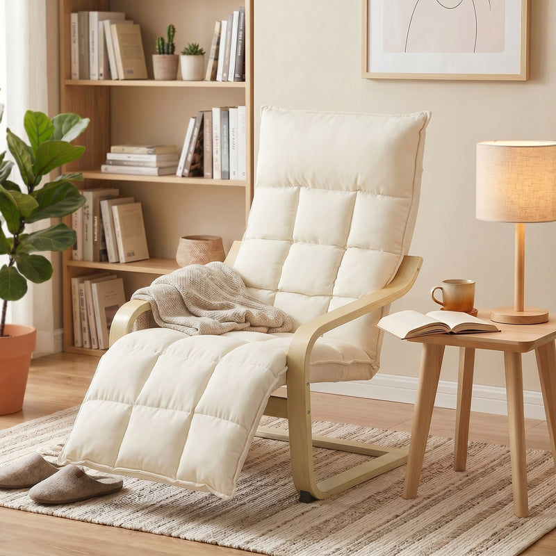 Accent Chair with Built-In Footrest and Gentle Rocking Motion for Relaxing Cream White