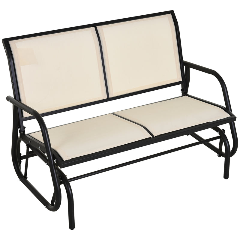 Cream 2 Seater Garden Glider Bench With Steel Frame For Patio Porch Or Outdoor Use
