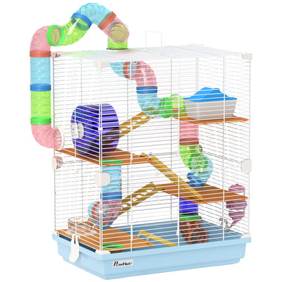 5 Tier Hamster Cage With Fun Tunnel Play Area For Small Pets, Light Blue AOSOM