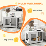 2 in 1 Dog Crate and Side Table with Cushion and Double Doors for Large Dogs Grey