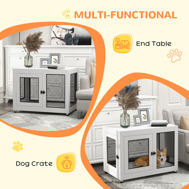 2 in 1 Dog Crate and Side Table with Cushion and Double Doors for Large Dogs Grey