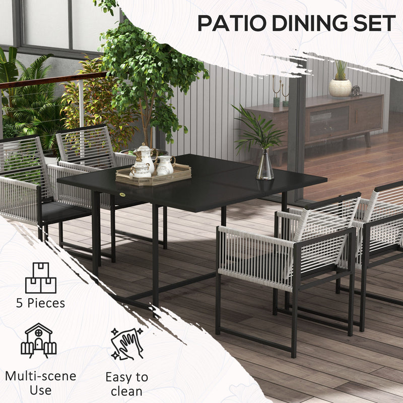 Five Piece Metal Patio Dining Set with Folding Back Chairs Light Grey by Outsunny