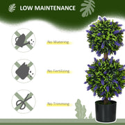 Set of 2 Artificial Lavender Topiary Trees with Pots for Indoor and Outdoor Use, Purple