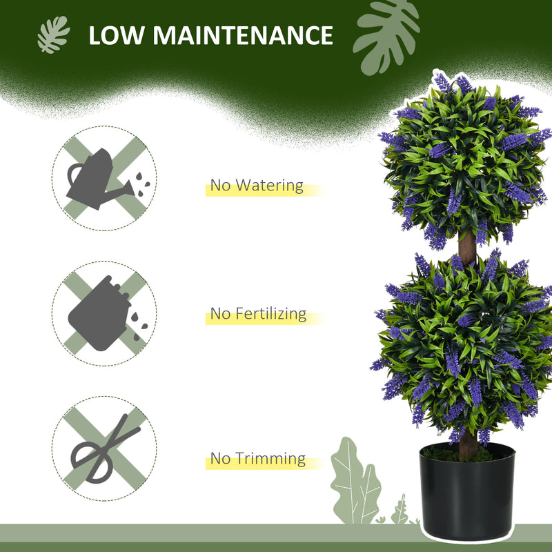 Set of 2 Artificial Lavender Topiary Trees with Pots for Indoor and Outdoor Use, Purple