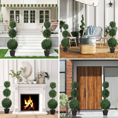 Set of 2 Artificial Topiary Boxwood Trees 100cm Green Indoor Outdoor Decor by HOMCOM